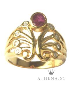 Alternative view of 20K YG RUBY WITH DIAMOND RING D8-0.12CTS 6.13G (SIZE 11.5) [NETT $1,388.00]