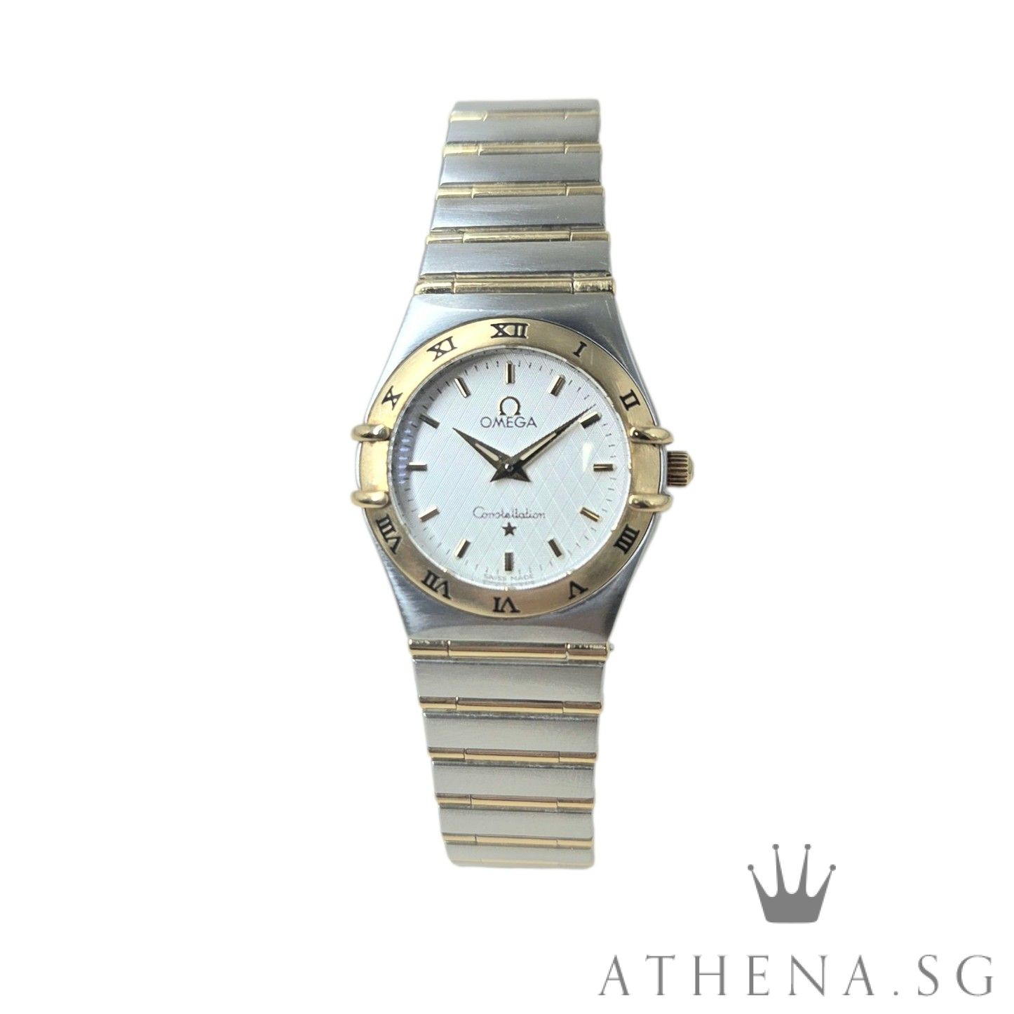 OMEGA HALF YELLOW GOLD CONSTELLATION LADIES "SILVER DIAL" QUARTZ 25.5MM WITH CERT DATED (01/2005) 1272.30.00