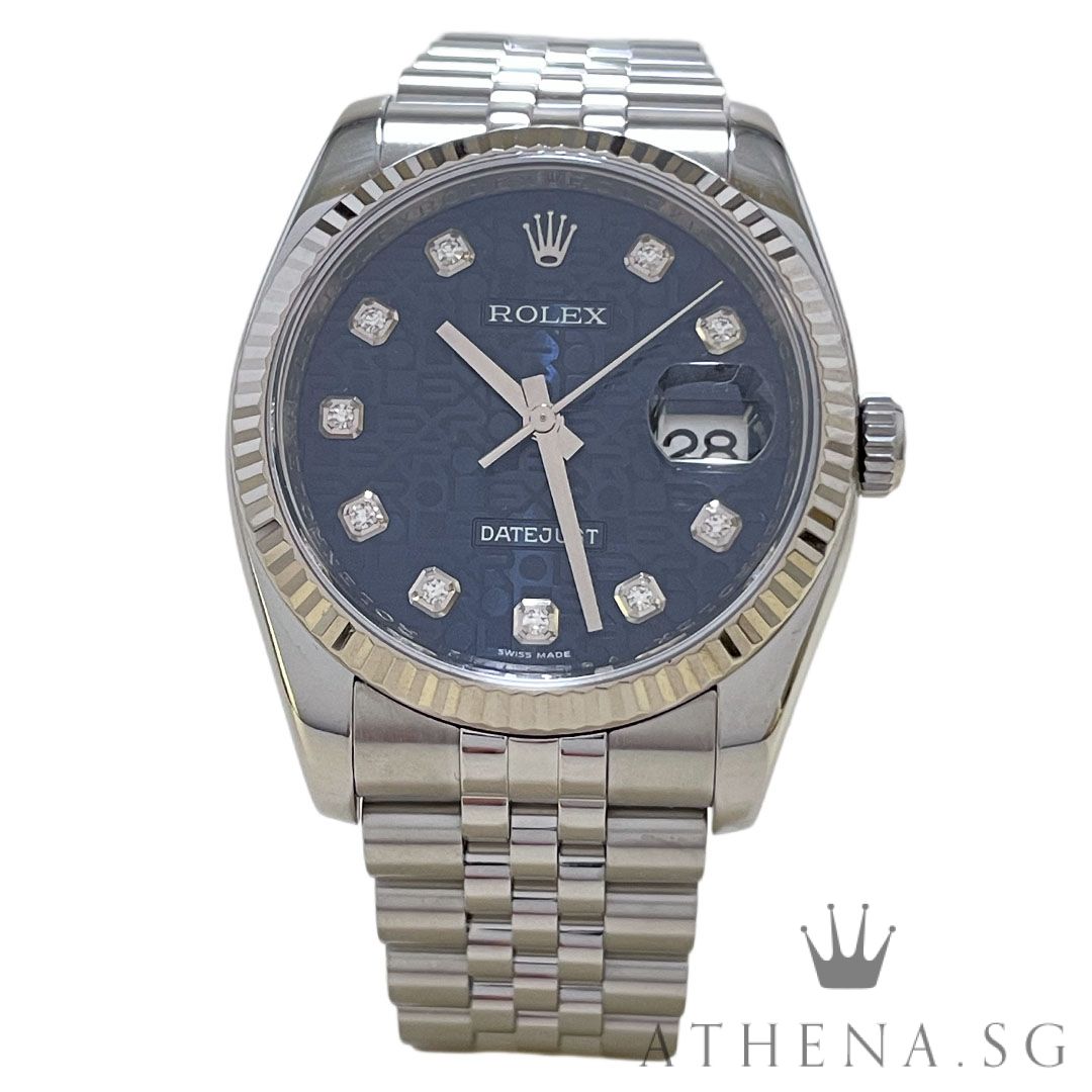 ROLEX OYSTER PERPETUAL DATEJUST 36 "V" SERIES "DARK BLUE JUBILEE DIAMOND DIAL" WITH BOX & CERT DATED (02/2010) 116234
