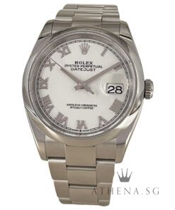 ROLEX MENS OYSTER PERPETUAL DATEJUST 36MM "AN" SERIES "WHITE ROMAN DIAL" WITH BOX & CERT DATED (02/2025) (STILL UNDER AGENT WARRANTY) 126200