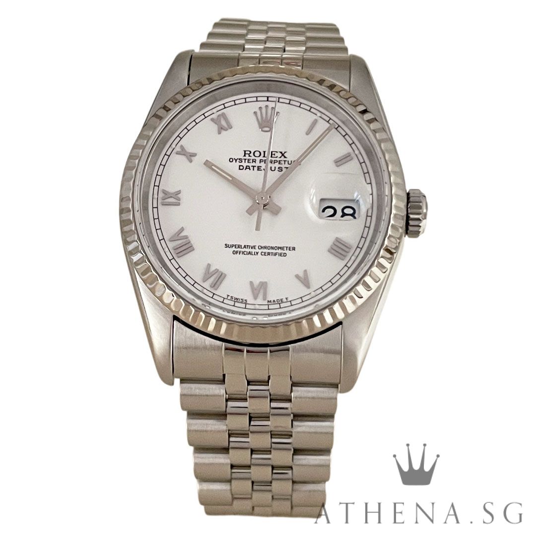 ROLEX MENS OYSTER PERPETUAL DATEJUST 36MM "S" SERIES "WHITE ROMAN DIAL" (WATCH ONLY) 16234