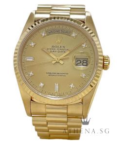 ROLEX 18K YELLOW GOLD OYSTER PERPETUAL DAY-DATE "S" SERIES "CHAMPAGNE DIAMOND DIAL" (WATCH ONLY) 18238