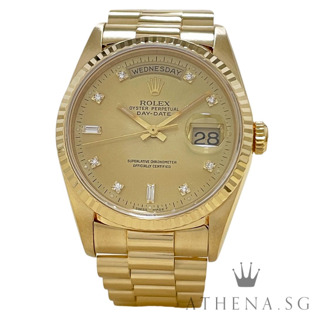 ROLEX 18K YELLOW GOLD OYSTER PERPETUAL DAY-DATE "S" SERIES "CHAMPAGNE DIAMOND DIAL" (WATCH ONLY) 18238