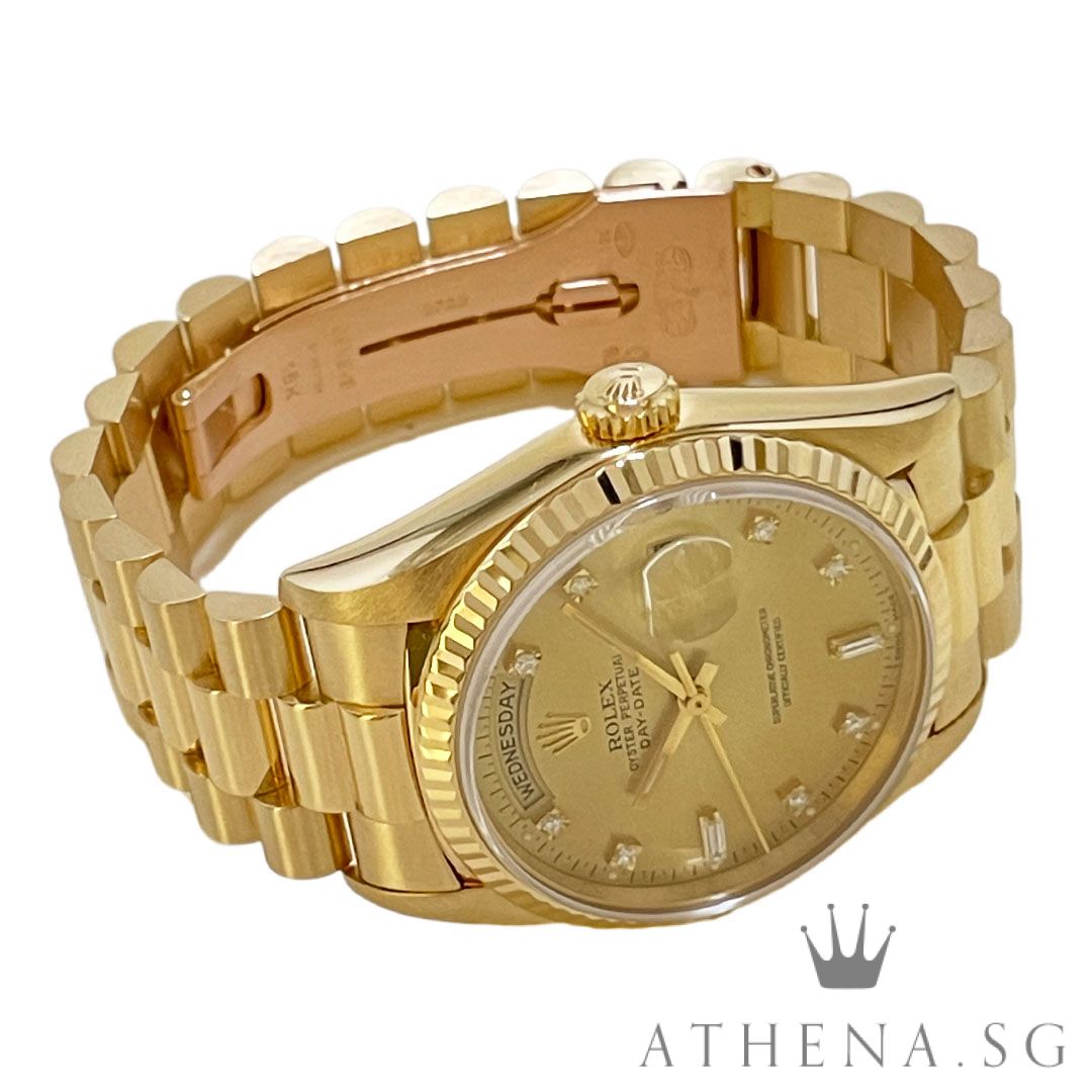ROLEX 18K YELLOW GOLD OYSTER PERPETUAL DAY-DATE "S" SERIES "CHAMPAGNE DIAMOND DIAL" (WATCH ONLY) 18238 - Image 2