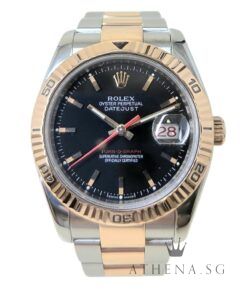 ROLEX 18K HALF ROSE GOLD OYSTER PERPETUAL DATEJUST TURN-O-GRAPH "BLACK INDEX" "F" SERIES WITH BOX & CERT (UNDATED) 116261