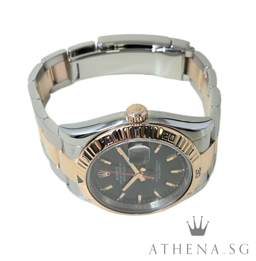 ROLEX 18K HALF ROSE GOLD OYSTER PERPETUAL DATEJUST TURN-O-GRAPH "BLACK INDEX" "F" SERIES WITH BOX & CERT (UNDATED) 116261 - Image 2