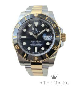 ROLEX 18K HALF YELLOW GOLD ROLESOR OYSTER PERPETUAL SUBMARINER DATE CERAMIC 40MM "AN" SERIES "BLACK DIAL" WITH BOX & CERT DATED (01/2014) 116613LN