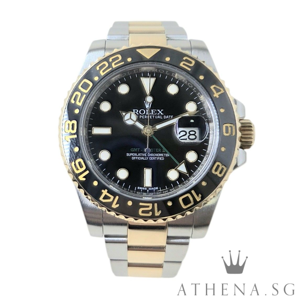 ROLEX 18K HALF YELLOW GOLD ROLESOR OYSTER PERPETUAL GMT MASTER II CERAMIC "AN" SERIES WITH BOX & CERT DATED (05/2018) 116713LN