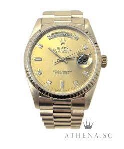 ROLEX 18K YELLOW GOLD OYSTER PERPETUAL DAY-DATE "R" SERIES "CHAMPAGNE DIAMOND DIAL" WITH CERT DATED (03/1991) 18238