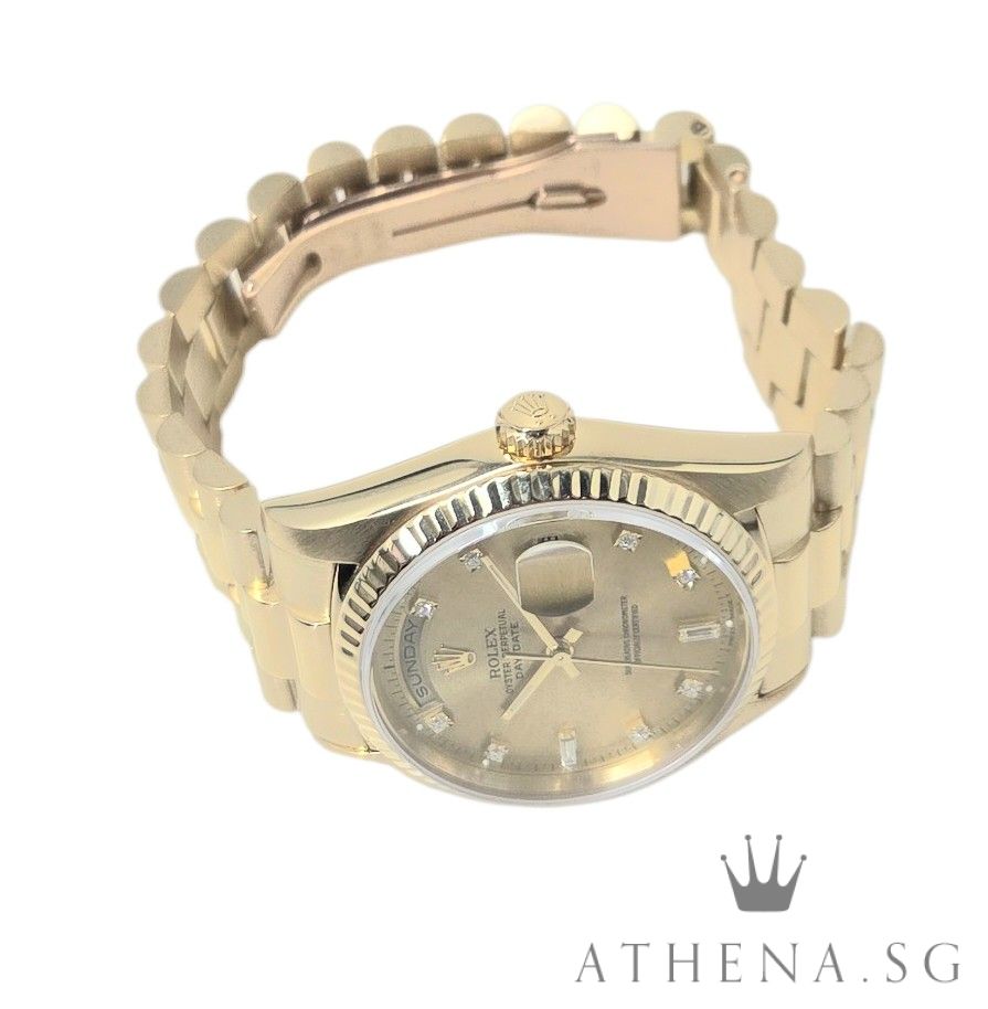 ROLEX 18K YELLOW GOLD OYSTER PERPETUAL DAY-DATE "R" SERIES "CHAMPAGNE DIAMOND DIAL" WITH CERT DATED (03/1991) 18238 - Image 2