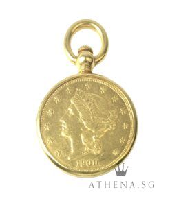 20K YG COLLECTABLE UNITED STATES OF AMERICA $20 COIN YEAR 1900 WITH FRAME DESIGN PENDANT 41.32G [$8,800.00]