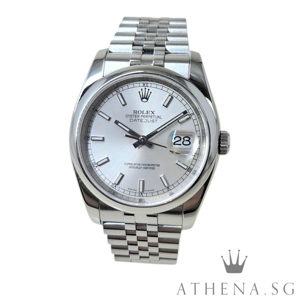 ROLEX MENS OYSTER PERPETUAL DATEJUST 36 "AN" SERIES "SILVER INDEX DIAL" WITH BOX & CERT DATED (06/2019) 116200