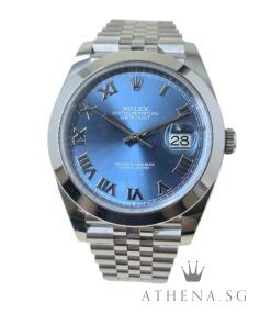 LIKE NEW!! ROLEX MENS OYSTER PERPETUAL DATEJUST 41 "AN" SERIES "BLUE ROMAN DIAL" WITH BOX & CERT DATED (10/2025) (STILL UNDER AGENT WARRANTY) [UNPOLISHED] 126300