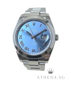 LIKE NEW!! ROLEX MENS OYSTER PERPETUAL DATEJUST 41 "AN" SERIES "AZZURRO BLUE ROMAN DIAL" WITH BOX & CERT DATED (05/2023) (STILL UNDER AGENT WARRANTY) [UNPOLISHED] 126300