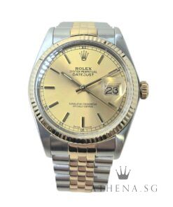 VINTAGE ROLEX "HALF-GOLD" MENS OYSTER PERPETUAL DATEJUST 36MM "CHAMPAGNE INDEX DIAL" 16013 (WITH ROLEX SERVICE RECEIPT DATED 04/2021)