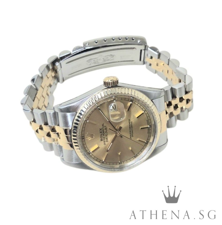VINTAGE ROLEX "HALF-GOLD" MENS OYSTER PERPETUAL DATEJUST 36MM "CHAMPAGNE INDEX DIAL" 16013 (WITH ROLEX SERVICE RECEIPT DATED 04/2021) - Image 2