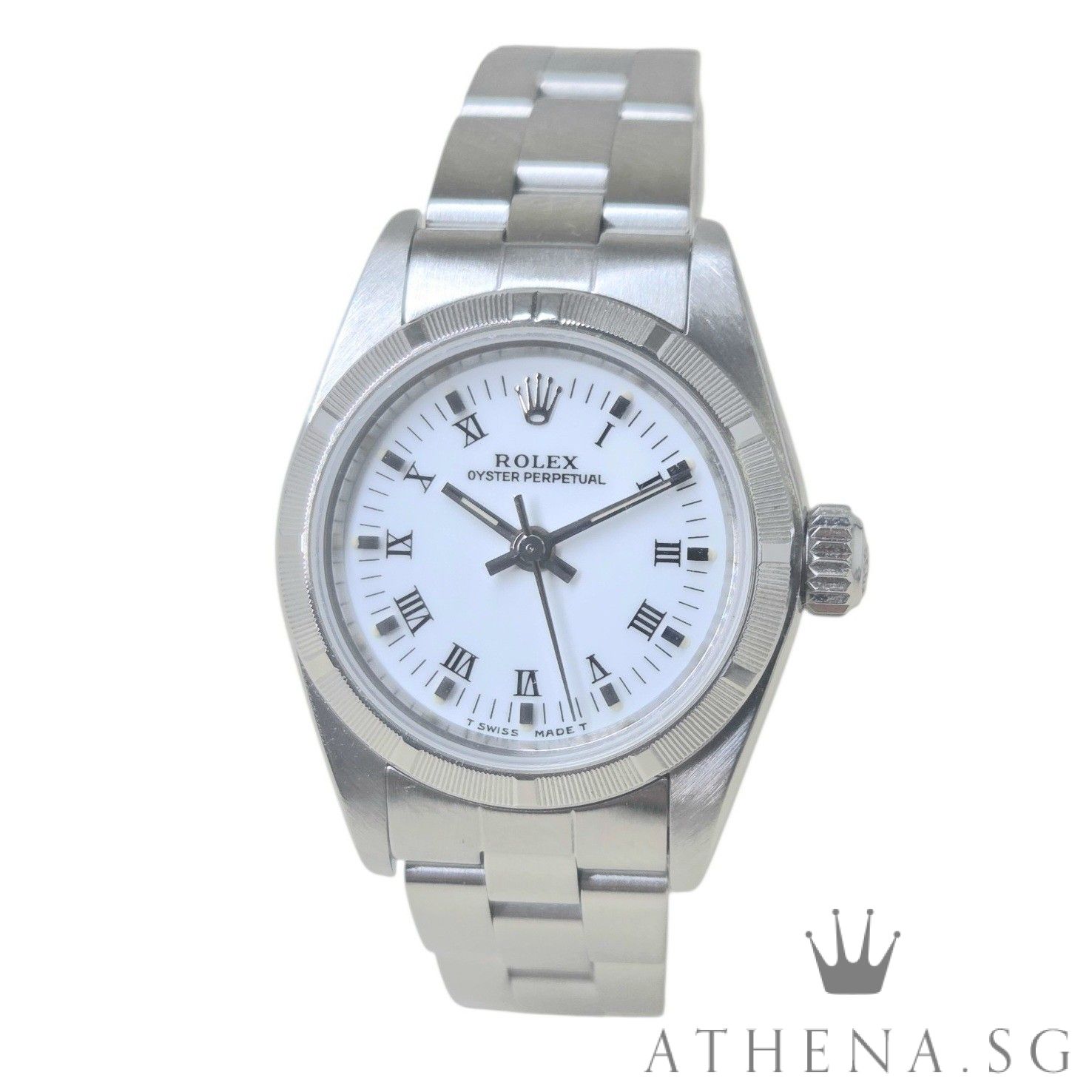 ROLEX OYSTER PERPETUAL LADIES 26 "U" SERIES "WHITE ROMAN DIAL" WITH BOX & CERT (UNDATED) 67230