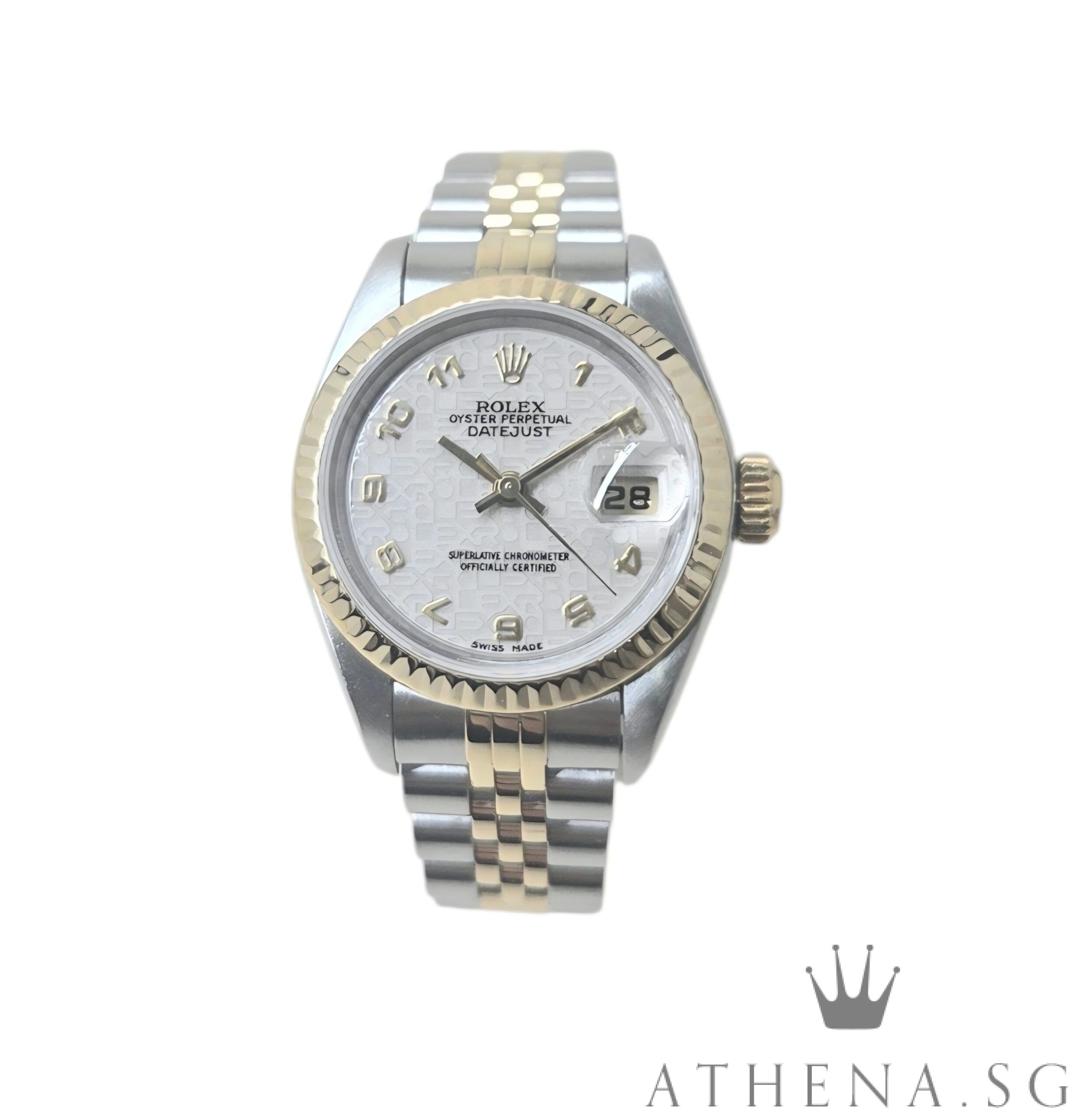 ROLEX 18K HALF YELLOW GOLD OYSTER PERPETUAL LADIES DATEJUST 26 "U" SERIES "CREAM JUBILEE DIAL" WITH BOX & CERT (UNDATED) 69173