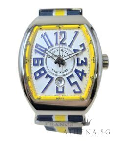 LIMITED EDITION SINCERE 28 PIECES!! FRANCK MULLER VANGUARD STEEL V45 AUTOMATIC " WHITE DIAL BLUE NUMERAL " WITH BOX & CERT DATED (11/2020) V45 SC DT LTD AC