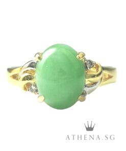 20K 2 TONE GOLD DIAMOND JADE RING D2-0.02CTS 4.02G (SIZE 14) [NETT $698.00]