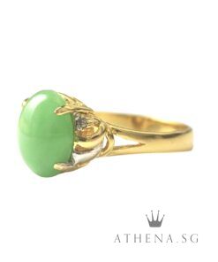 Alternative view of 20K 2 TONE GOLD DIAMOND JADE RING D2-0.02CTS 4.02G (SIZE 14) [NETT $698.00]