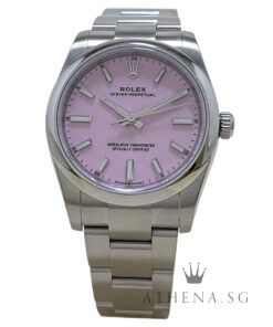 UNWORN!! ROLEX OYSTER PERPETUAL 34 "AN" SERIES "CANDY PINK INDEX DIAL" WITH BOX & CERT DATED (06/2026) (STILL UNDER AGENT WARRANTY) 124200