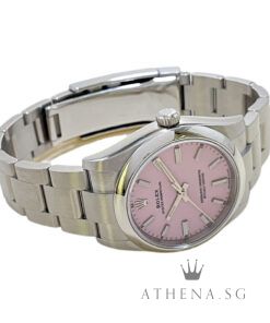 Alternative view of UNWORN!! ROLEX OYSTER PERPETUAL 34 "AN" SERIES "CANDY PINK INDEX DIAL" WITH BOX & CERT DATED (06/2026) (STILL UNDER AGENT WARRANTY) 124200