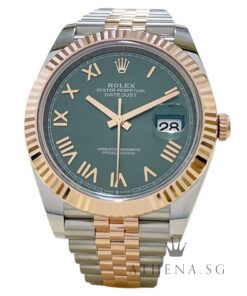 UNWORN!! ROLEX EVEROSE ROLESOR OYSTER PERPETUAL DATEJUST 41 "AN" SERIES "MINT GREEN ROMAN DIAL" WITH BOX & CERT DATED (06/2026) (STILL UNDER AGENT WARRANTY) 126331