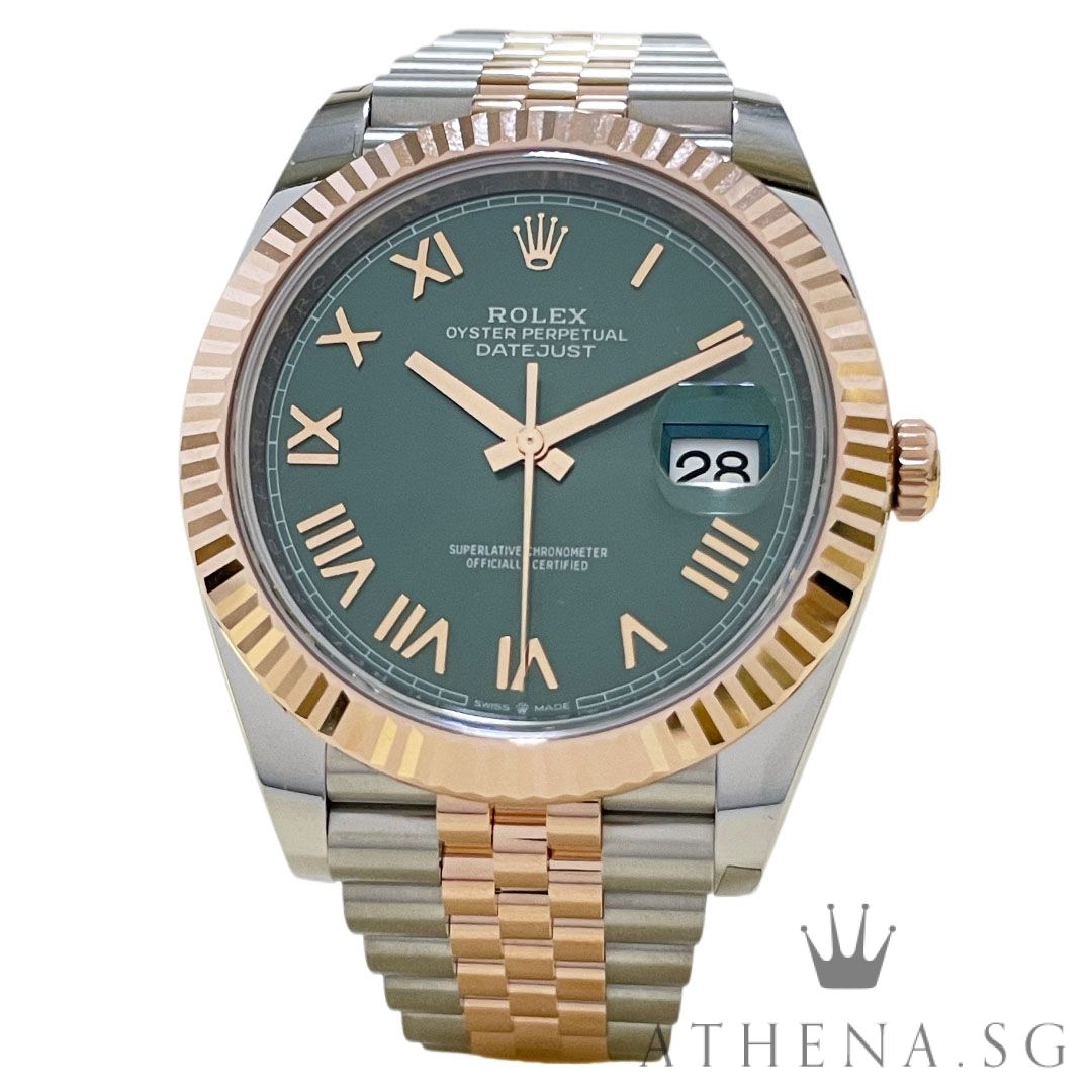 UNWORN!! ROLEX EVEROSE ROLESOR OYSTER PERPETUAL DATEJUST 41 "AN" SERIES "MINT GREEN ROMAN DIAL" WITH BOX & CERT DATED (06/2026) (STILL UNDER AGENT WARRANTY) 126331