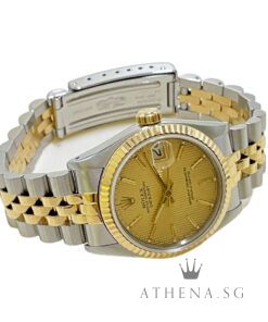 Alternative view of ROLEX 18K HALF YELLOW GOLD OYSTER PERPETUAL MID SIZE DATEJUST 31MM "E" SERIES "CHAMPAGNE TAPESTRY DIAL" WITH BOX & CERT DATED (10/1991) 68273