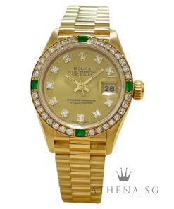 ROLEX 18K YELLOW GOLD OYSTER PERPETUAL LADIES DATEJUST 26MM "E" SERIES "CHAMPAGNE DIAMOND DIAL" WITH BOX & CERT DATED (01/1994) 69078