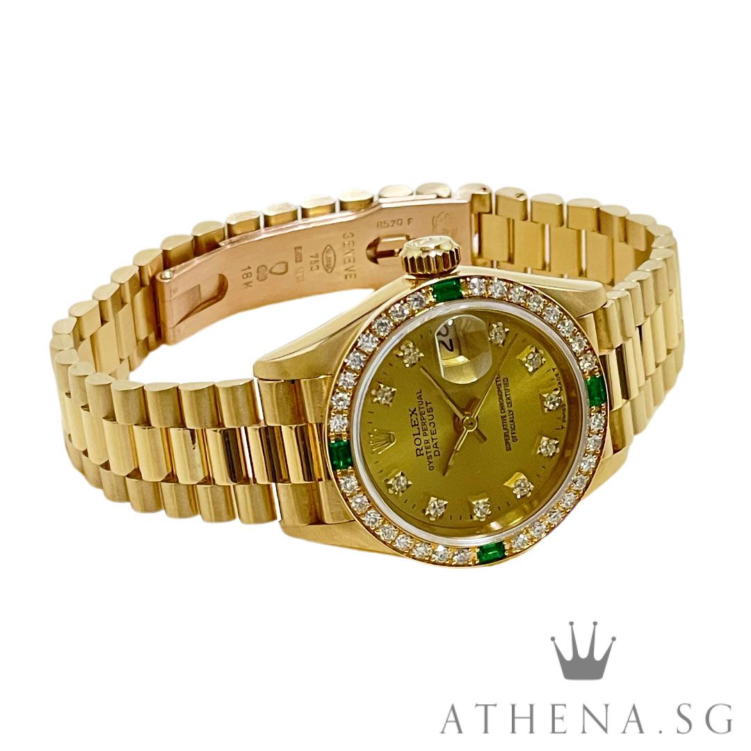 ROLEX 18K YELLOW GOLD OYSTER PERPETUAL LADIES DATEJUST 26MM "E" SERIES "CHAMPAGNE DIAMOND DIAL" WITH BOX & CERT DATED (01/1994) 69078 - Image 2