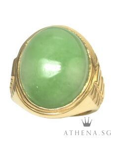 Alternative view of 916 YG OVAL SHAPE DESIGN JADE RING 28.27G (SIZE 21.5) [NETT $4,588.00]