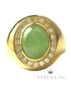 916 YG OVAL SHAPE DESIGN JADE RING WITH DIAMOND D20-0.40CTS 10.55G (SIZE 15) [NETT $2,188.00]