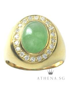 Alternative view of 916 YG OVAL SHAPE DESIGN JADE RING WITH DIAMOND D20-0.40CTS 10.55G (SIZE 15) [NETT $2,188.00]