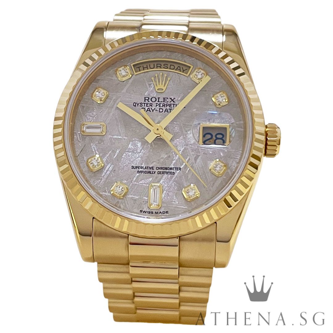 ROLEX 18K YELLOW GOLD OYSTER PERPETUAL DAY-DATE 36MM "M" SERIES "METEORITE DIAMOND DIAL" WITH BOX & CERT DATED (02/2008) 118238