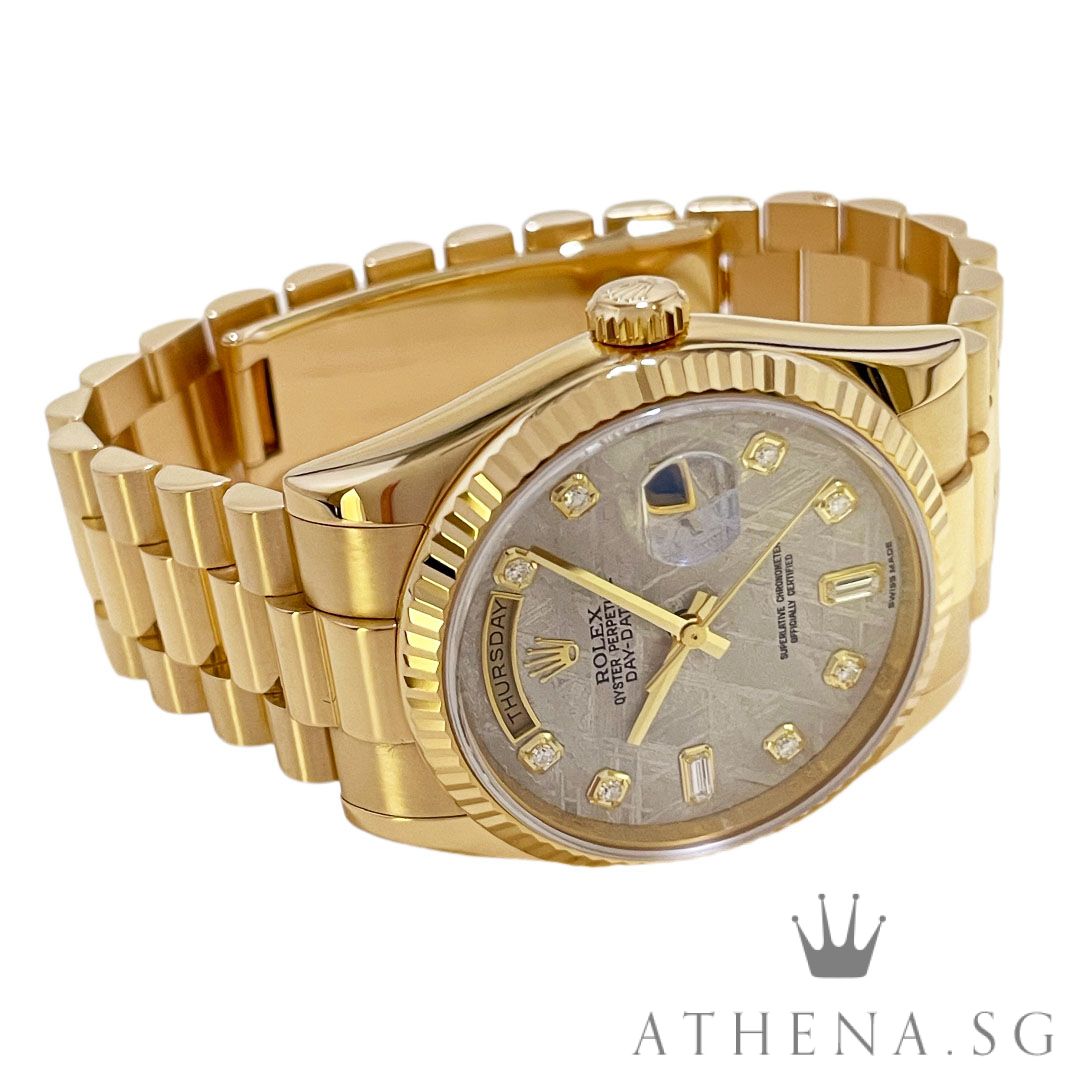 ROLEX 18K YELLOW GOLD OYSTER PERPETUAL DAY-DATE 36MM "M" SERIES "METEORITE DIAMOND DIAL" WITH BOX & CERT DATED (02/2008) 118238 - Image 2