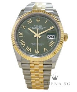 UNWORN!! ROLEX YELLOW ROLESOR OYSTER PERPETUAL DATEJUST 41MM "AN" SERIES "OLIVE ROMAN DIAL" WITH BOX & CERT DATED (07/2026) (STILL UNDER AGENT WARRANTY) 126333