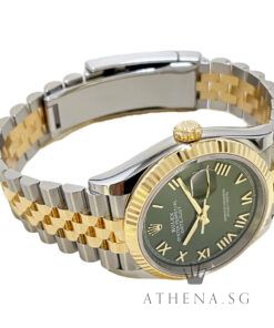 Alternative view of UNWORN!! ROLEX YELLOW ROLESOR OYSTER PERPETUAL DATEJUST 41MM "AN" SERIES "OLIVE ROMAN DIAL" WITH BOX & CERT DATED (07/2026) (STILL UNDER AGENT WARRANTY) 126333