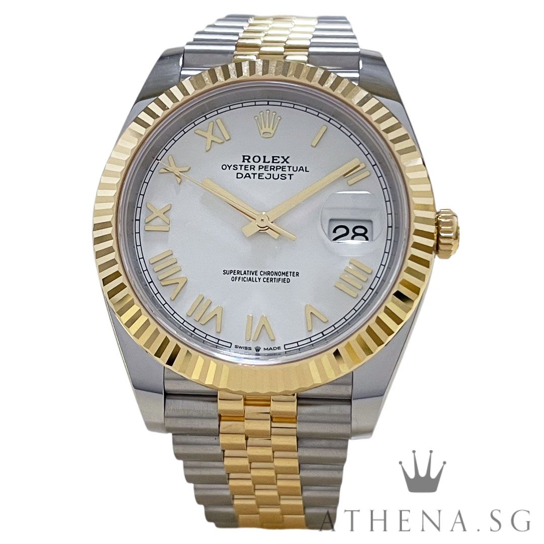 UNWORN!! ROLEX YELLOW ROLESOR OYSTER PERPETUAL DATEJUST 41MM "AN" SERIES "WHITE ROMAN DIAL" WITH BOX & CERT DATED (06/2026) (STILL UNDER AGENT WARRANTY) 126333