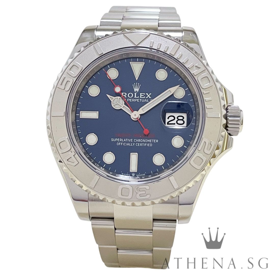 ROLEX ROLESIUM OYSTER PERPETUAL DATE YACHT MASTER 40MM "AN" SERIES "BRIGHT BLUE DIAL" WITH BOX & CERT DATED (05/2022) (STILL UNDER AGENT WARRANTY) 126622