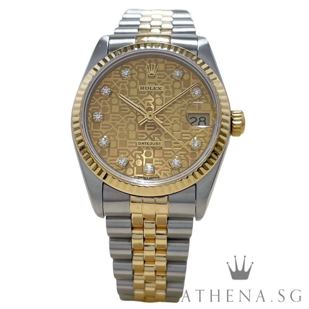 ROLEX 18K HALF YELLOW GOLD OYSTER PERPETUAL MID SIZE DATEJUST 31MM "W" SERIES "CHAMPAGNE COMP DIAMOND DIAL" (WATCH ONLY) 68273