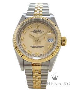ROLEX 18K HALF YELLOW GOLD OYSTER PERPETUAL LADIES SIZE DATEJUST 26MM “R” SERIES “CREAM ROMAN DIAL” (WATCH ONLY) 69173