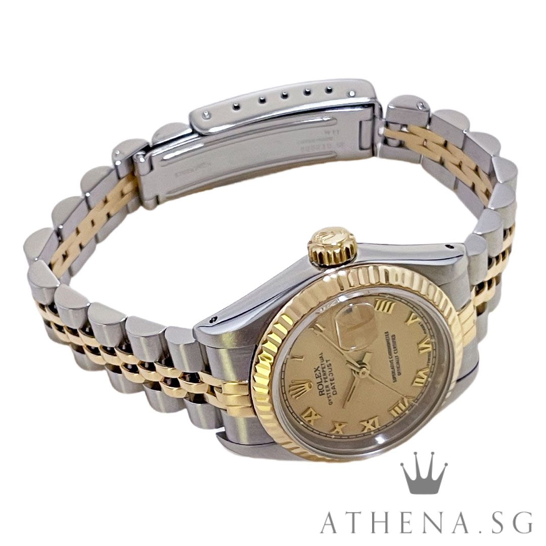 ROLEX 18K HALF YELLOW GOLD OYSTER PERPETUAL LADIES SIZE DATEJUST 26MM “R” SERIES “CREAM ROMAN DIAL” (WATCH ONLY) 69173 - Image 2