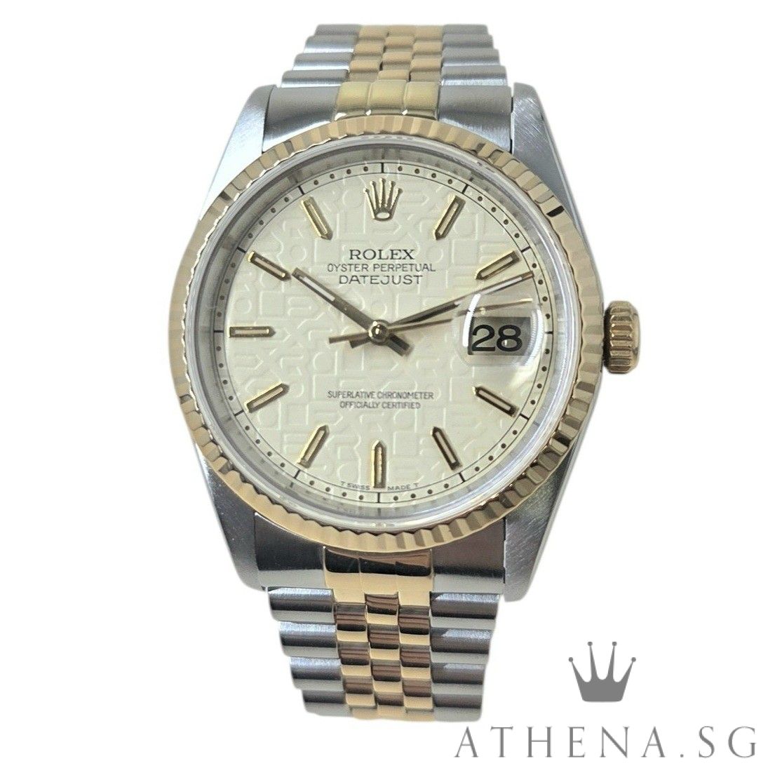 ROLEX 18K HALF GOLD OYSTER PERPETUAL DATEJUST 36 "T" SERIES "CREAM JUBILEE INDEX DIAL" 16233 (WATCH ONLY)
