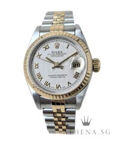 ROLEX 18K HALF YELLOW GOLD OYSTER PERPETUAL LADIES DATEJUST 26 "T" SERIES "CREAM PYRAMID ROMAN DIAL" 69173 (WATCH ONLY)