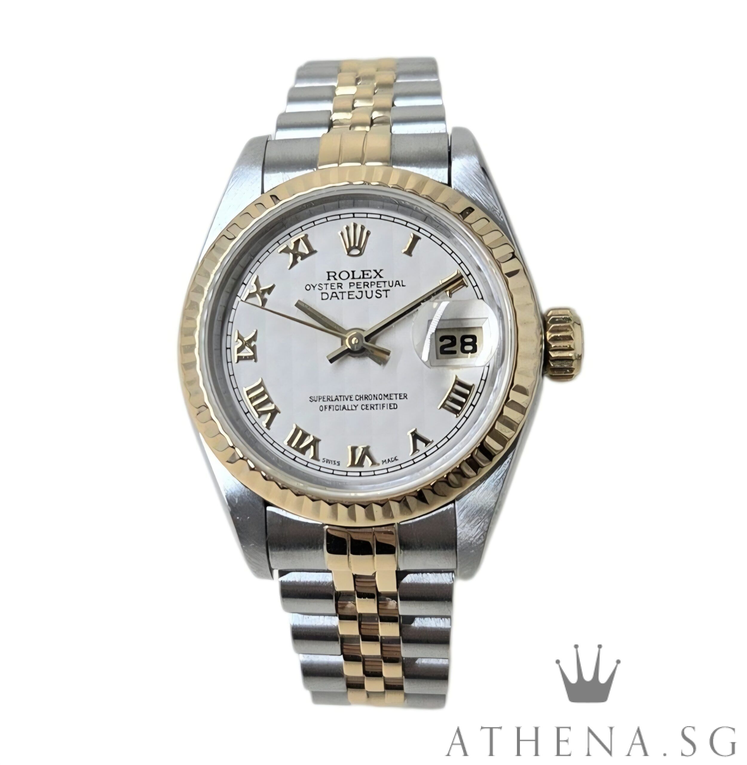 ROLEX 18K HALF YELLOW GOLD OYSTER PERPETUAL LADIES DATEJUST 26 "T" SERIES "CREAM PYRAMID ROMAN DIAL" 69173 (WATCH ONLY)