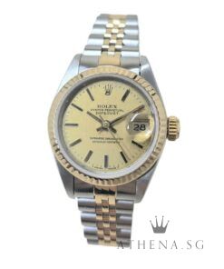 ROLEX 18K HALF YELLOW GOLD OYSTER PERPETUAL LADIES SIZE DATEJUST 26MM “E” SERIES “CHAMPAGNE INDEX DIAL” 69173 (WATCH ONLY)