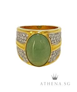 916 YG JADE RING WITH DIAMOND D60-0.30CTS 13.45G (SIZE 17) (WITH CERT)