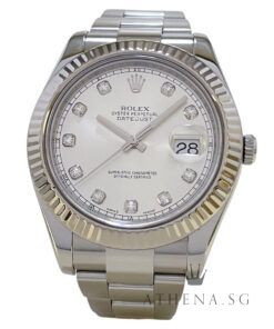 ROLEX MENS OYSTER PERPETUAL DATEJUST 41MM "AN" SERIES "SILVER DIAMOND DIAL" (WATCH ONLY) 116334